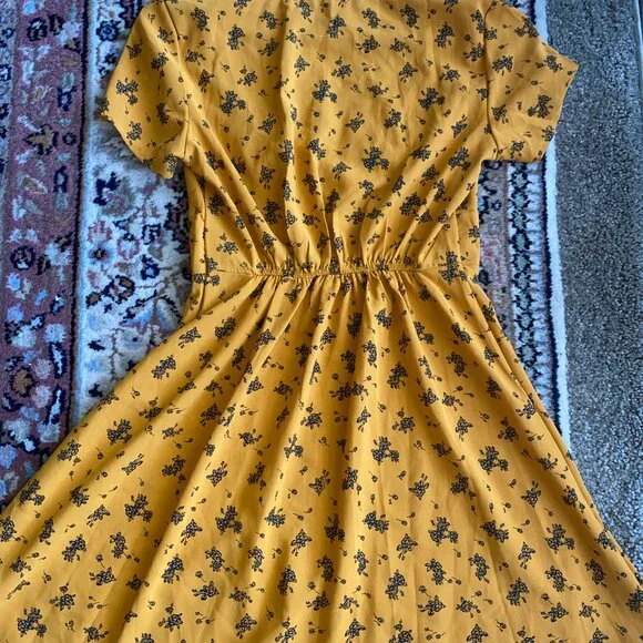 Zaful Floral V Neck A Line Mini Short Sleeves Dress Golden Yellow Dress … - Picture 11 of 17